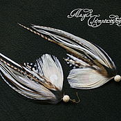 Украшения handmade. Livemaster - original item Feather earrings with small white peacock feathers. Handmade.