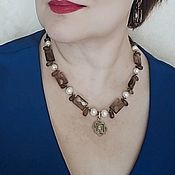 Украшения handmade. Livemaster - original item Necklace made of rauch topaz and pearls with a pendant of the Virgin.. Handmade.