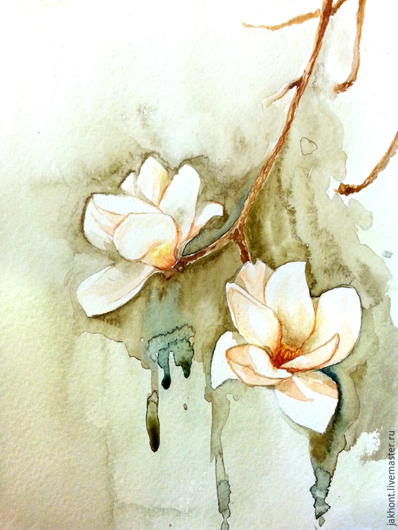 Magnolia watercolor painting, Pictures, Moscow,  Фото №1