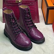 Обувь ручной работы handmade. Livemaster - original item High-top boots, ostrich, purple.. Handmade.