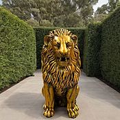 Скульптура льва из бетона — Лев с шаром, бронза