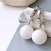Украшения handmade. Livemaster - original item Earrings with white agate balls on the clasps casual classic. Handmade.