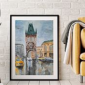 Картины и панно handmade. Livemaster - original item Painting city of Prague, watercolor, winter, first snow, autumn. Handmade.
