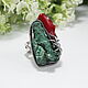 Spider Ring Malachite Coral 925 Silver ALS0049. Rings. Sunny Silver. My Livemaster. Фото №5