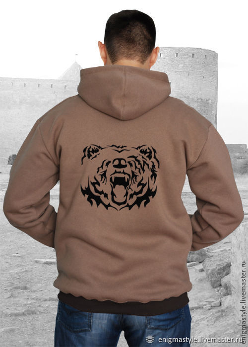 Men's zip-up hoodie with pockets, brown bear hoodie, Sweatshirts for men, Novosibirsk,  Фото №1