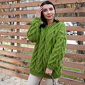 Одежда handmade. Livemaster - original item Jerseys: Large knit sweater in the color of young grass oversize. Handmade.