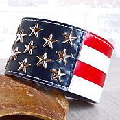 Украшения ручной работы. Ярмарка Мастеров - ручная работа US Flag Leather Bracelet, Wide Leather Wristband. Handmade.