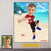Сувениры и подарки handmade. Livemaster - original item A gift for a child a boy a volleyball player an athlete. The picture is a cartoon based on a photo. Handmade.