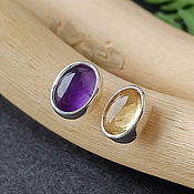 Украшения handmade. Livemaster - original item Stud earrings with amethyst and citrine.. Handmade.