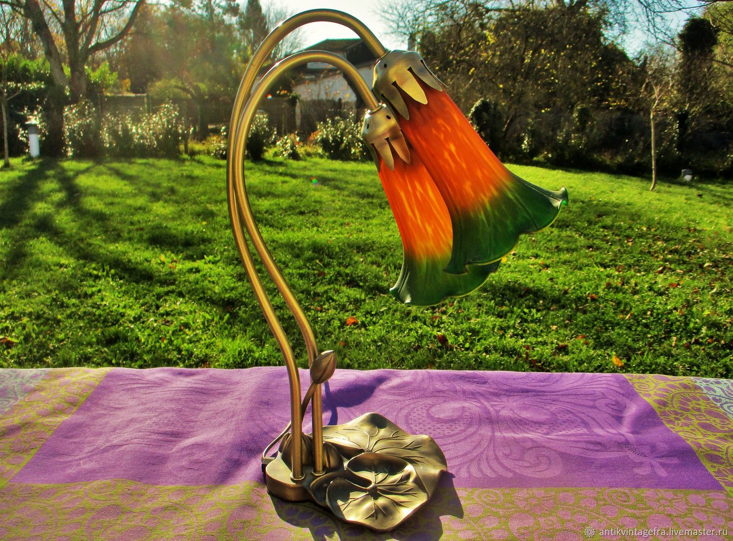 Винтаж: Старинная настольная лампа Nénuphars стекло бронза Франция ...