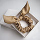 Gold silk hair band with bow. Gift idea girl, Scrunchy, St. Petersburg,  Фото №1