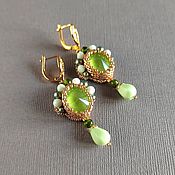 Украшения handmade. Livemaster - original item Long chandelier earrings with green stones, earrings with green agate. Handmade.