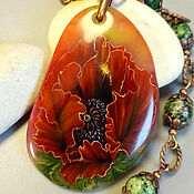Украшения handmade. Livemaster - original item Pendant: Poppy pendant and a drop of sun-jewelry painting on agate. Handmade.