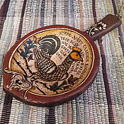 Винтаж: Тарелка старинная деревянная с росписью  "Слон" (Лубок)