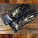 Черные перчатки кожаные."Кофе с лотосом" Размер 8 Роспись, Gloves, Trakai,  Фото №1
