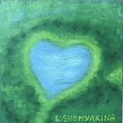 Картины и панно handmade. Livemaster - original item Oil pastel painting of the lake in the form of a heart