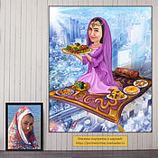 Сувениры и подарки handmade. Livemaster - original item A woman in a hijab on a magic carpet. Cartoon - a birthday gift.. Handmade.