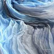 Голубой палантин Батик шарф "Blue" натуральный шелк 100%