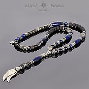 Leather men's bracelet with Sodalite and inserts 925 Silver