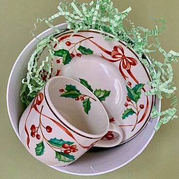 Посуда ручной работы. Ярмарка Мастеров - ручная работа Чайная пара Рождество. Handmade.