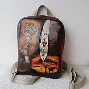 Сумки и аксессуары handmade. Livemaster - original item Leather backpack with painting.In stock.. Handmade.