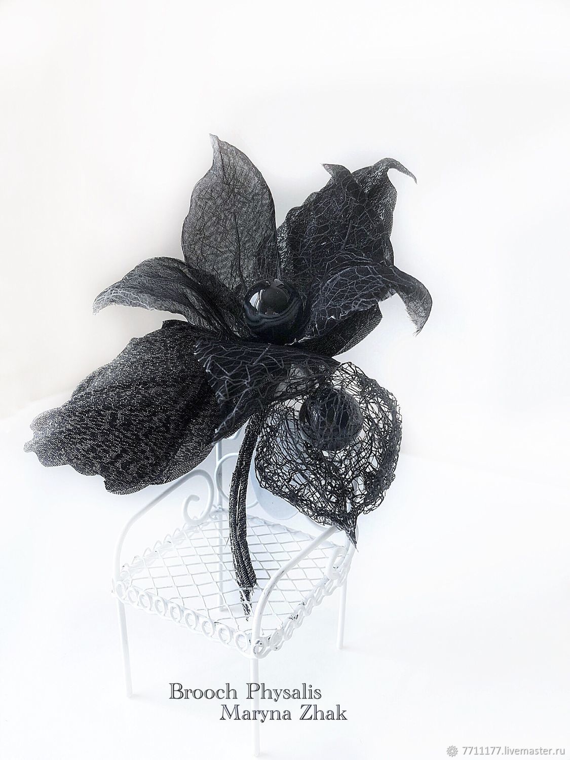 Brooch-pin: Evening decoration with physalis in black , Brooches, Kharkiv,  Фото №1
