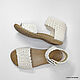 Order Knitted sandals with a button, white linen. florina34. Livemaster. . Sandals Фото №3