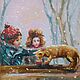 Картина маслом "Братик и сестрёнка кормят котёнка", в раме, Картины, Нижний Новгород,  Фото №1