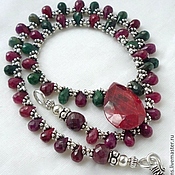 Украшения handmade. Livemaster - original item NECKLACE with PENDANT - RUBY - RUBIES, SAPPHIRES briolette beads.. Handmade.