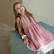 Одежда детская handmade. Livemaster - original item Molly girl dress made of natural pink linen. Handmade.