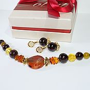 Украшения handmade. Livemaster - original item Stone bracelet and earrings with gold and cubic Zirconia for Leo / Virgo. Handmade.