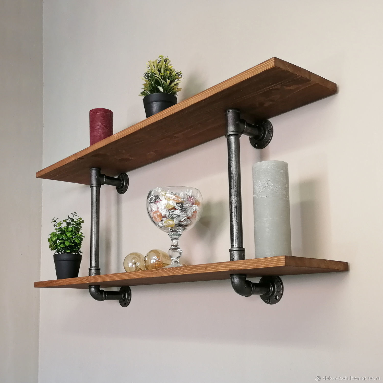 Industrial Style Wall Shelves Made, Shelves Made From Pipes And Wood