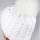 White knitted hat with pompom, Caps, Moscow,  Фото №1