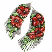 Украшения handmade. Livemaster - original item Earrings-brush: Beaded Earrings, Floral, Long Tassels. Handmade.