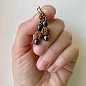 Украшения handmade. Livemaster - original item Earrings with natural hematite and Rudraksha nut, black earrings. Handmade.