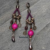 Украшения handmade. Livemaster - original item BOHO style earrings made of leather and stones 