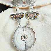 Украшения handmade. Livemaster - original item BOHO earrings with agate druze, chic long 