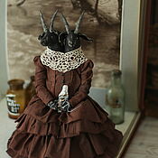 Куклы и игрушки handmade. Livemaster - original item interior doll: A two-headed goat in a brown dress. Handmade.