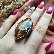 Украшения handmade. Livemaster - original item Copper ring with tiger eye No. 3.. Handmade.