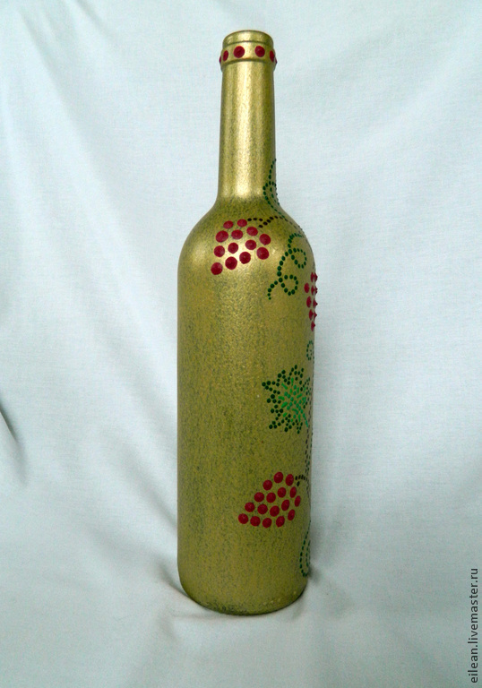 Бутылка, точечная роспись, "Виноградная лоза"