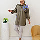Khaki shirt with embroidery Linen with viscose. Blouses. NATALINI. My Livemaster. Фото №10