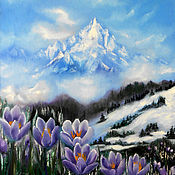 Картины и панно handmade. Livemaster - original item Landscape Painting Winter Wall Art with Snowdrops Flower. Handmade.