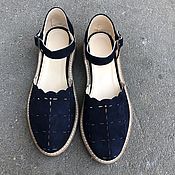 Обувь ручной работы handmade. Livemaster - original item Floral sandals blue suede beige sole. Handmade.