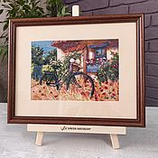 Картины и панно handmade. Livemaster - original item Painting cross stitch Rustic landscape Bicycle Provence. Handmade.