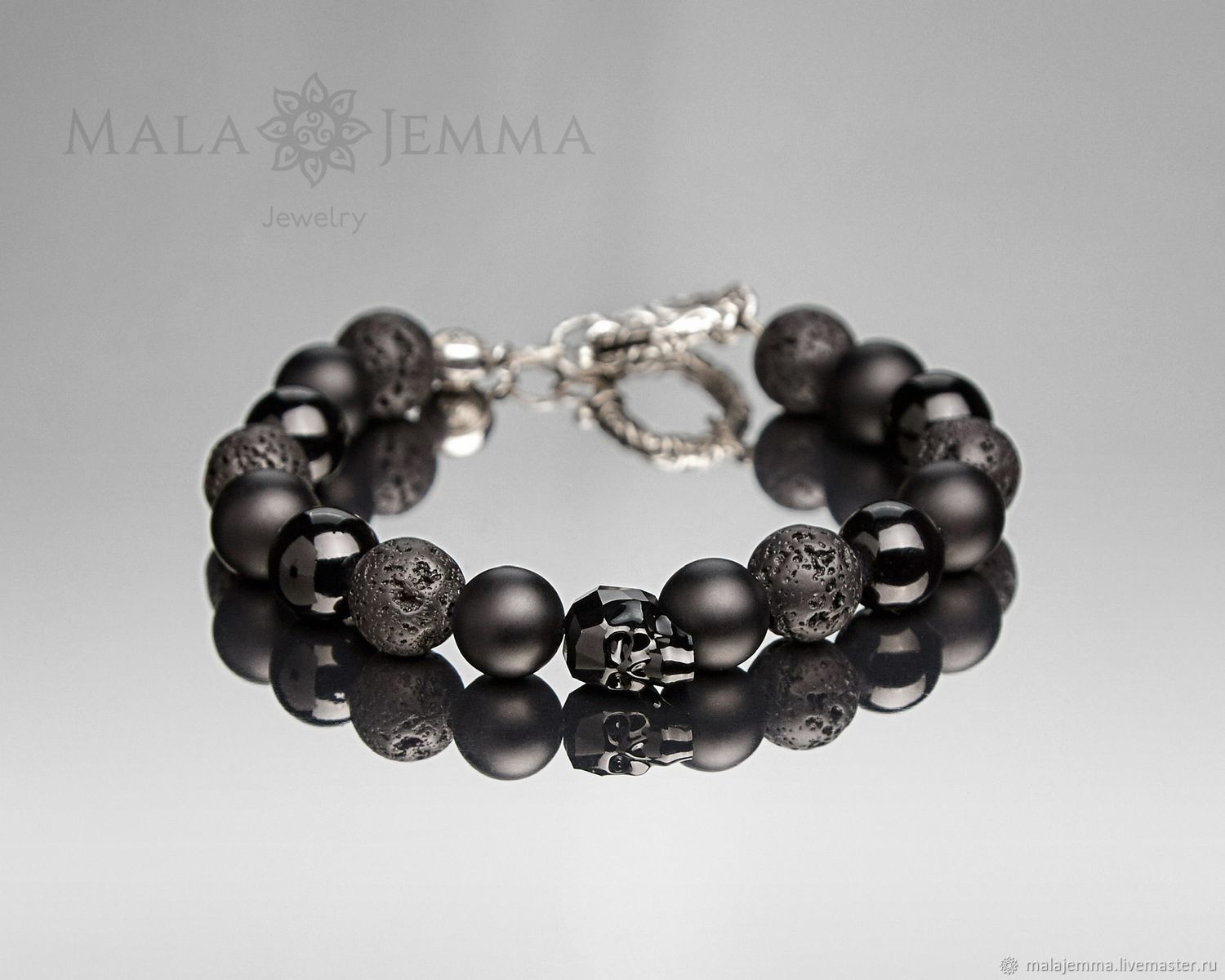 skull bracelet men's 12mm beads mix with silver lock, Bead bracelet, Magnitogorsk,  Фото №1