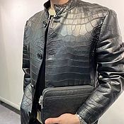 Мужская одежда handmade. Livemaster - original item Men`s crocodile genuine leather jacket, black color, LUX class.. Handmade.