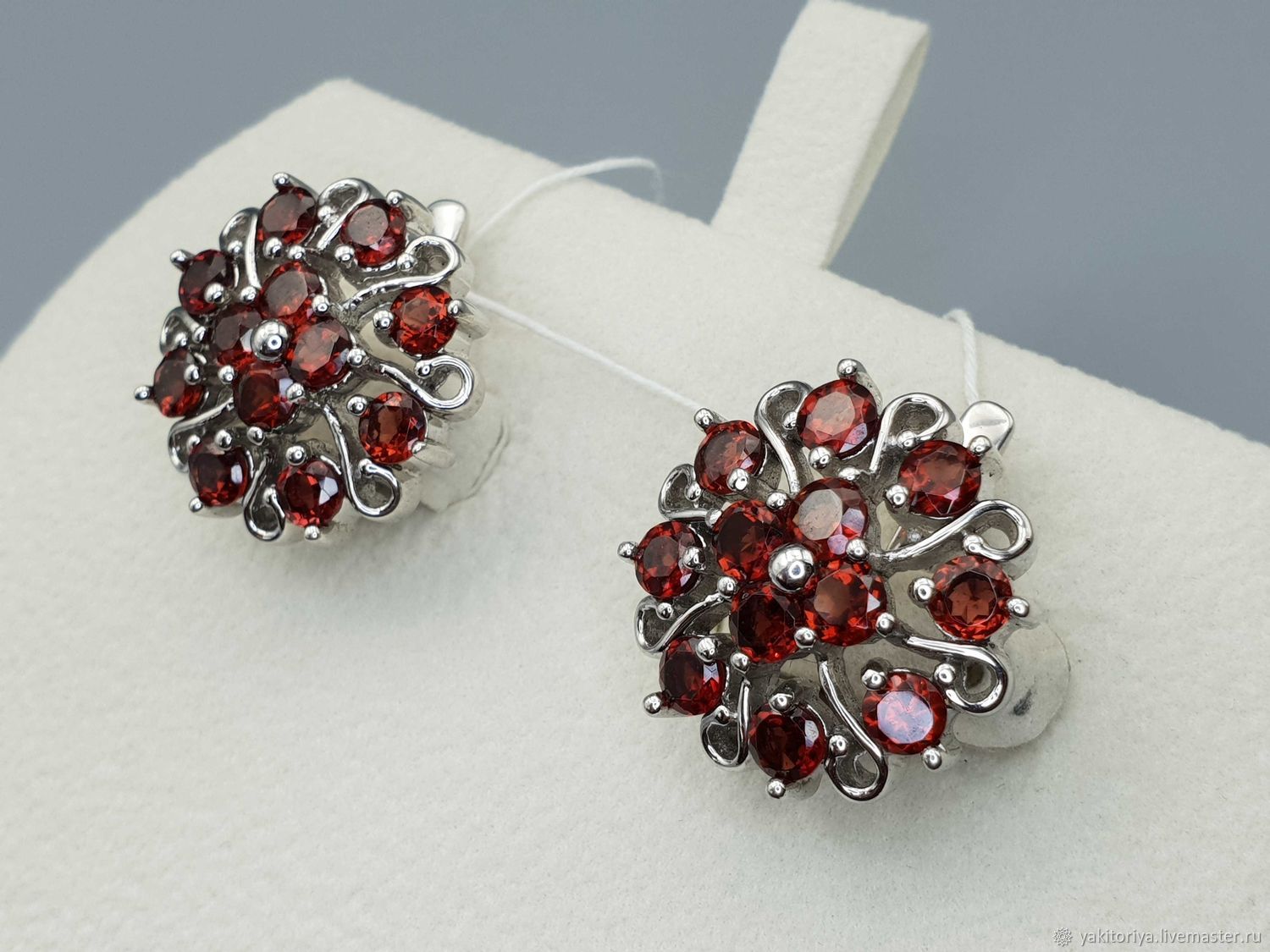 silver earrings with garnets, Earrings, Moscow,  Фото №1