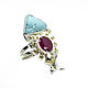 Silver ring with ruby, turquoise and sapphires Goldfish. Rings. geliar. My Livemaster. Фото №4