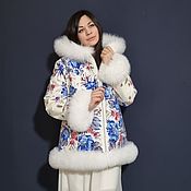 Одежда handmade. Livemaster - original item Morning Garden shawl jacket with Arctic fox fur. Handmade.