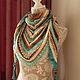 Order Bactus turquoise brown knitted shawl Sea Breeze. BarminaStudio (Marina)/Crochet (barmar). Livemaster. . Pareos Фото №3